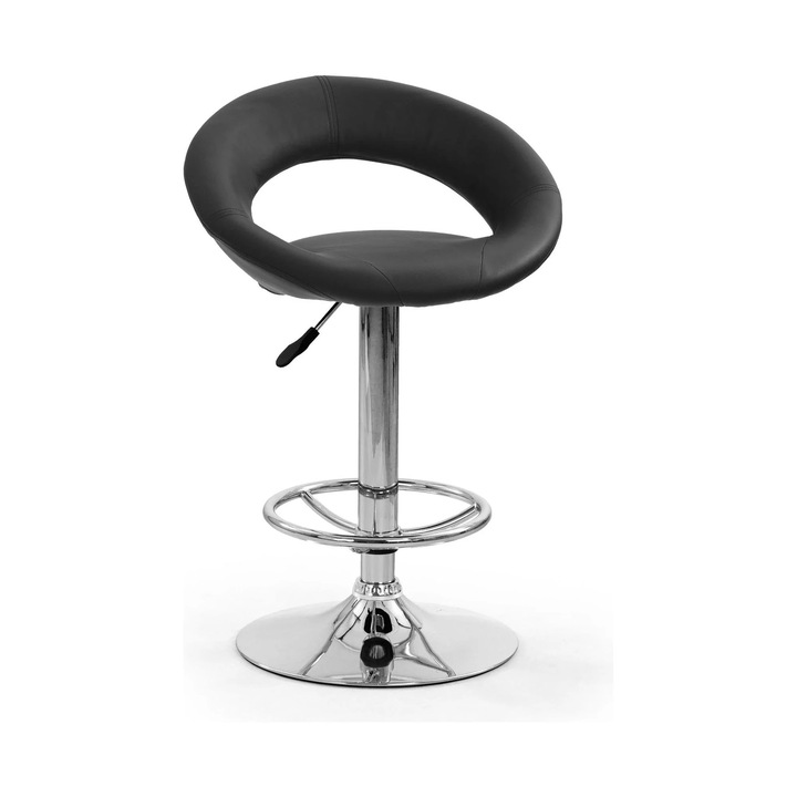 Scaun bar H15, piele ecologica/metal, 54x46x80/102 cm, negru/crom