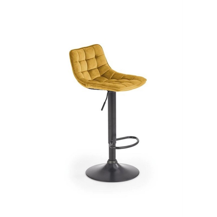 Scaun bar H95, stofa catifelata/metal, 43x44x84/106 cm, galben mustar - Bluvel 68/negru
