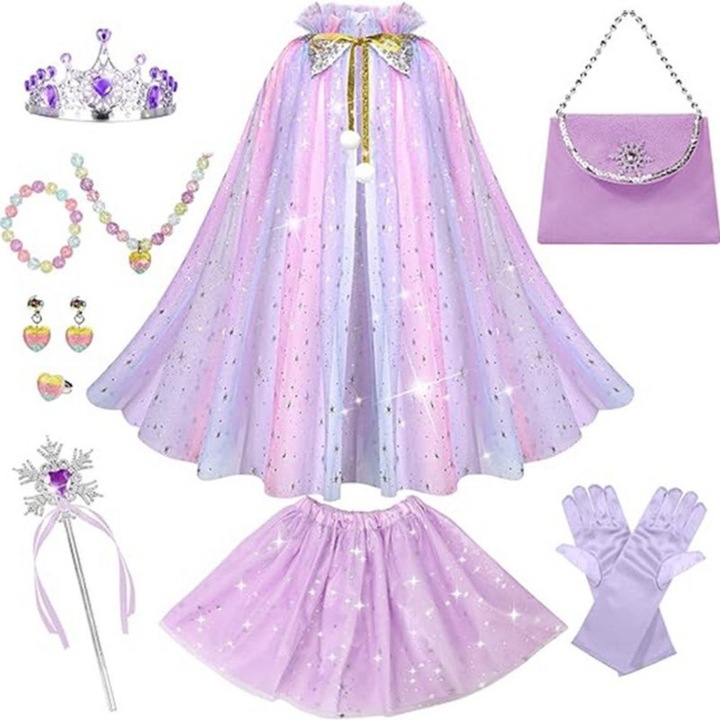 Set printesa Frozen, Ronyes, 12 piese, accesorii incluse, 80cm, violet, 3ani+