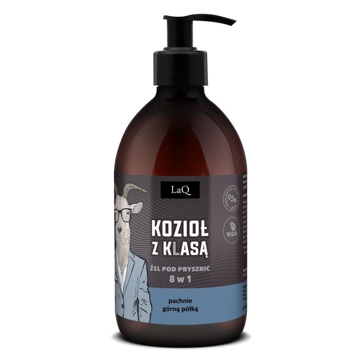 Gel De Dus 5 In 1 LAQ 500 ml pentru Barbati Natural Vegan cu Extract de Hamei si Glicerina Parfum Intens de Menta Bergamota Vanilie multifunctional pentru Corp Par Fata Maini pH Neutru testat dermatologic curatare delicata