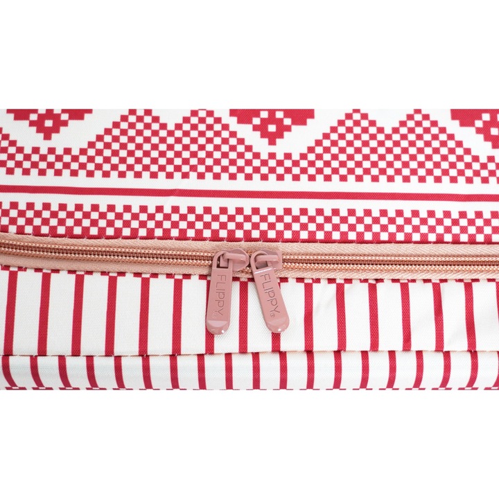 Cutie de Depozitare Pliabila, 100 L din Bumbac si in, 60X42X40 cm, Fereastra Frontala, 2 Usi de Acces cu Fermoar Bidirectional, Cadru Metalic, Suport Baza Stabil din Plastic, Motiv Traditional Model 1, Stef's Cat