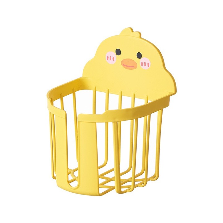 Suport pentru hartie igienica, Flippy, Plastic PP, Montare pe Perete cu Adeziv, Model Ratusca, 17.5x13.5x12 cm, Galben