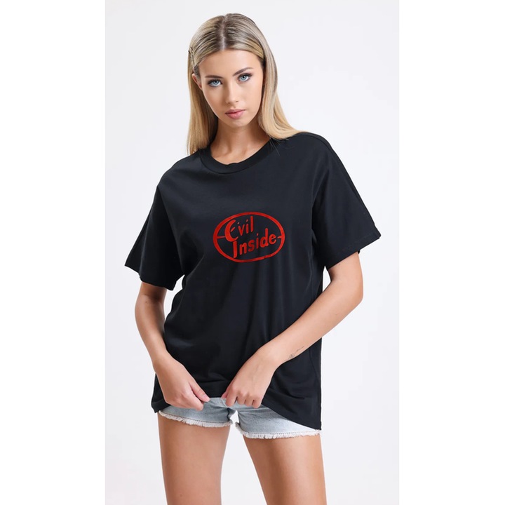 Tricou personalizat pentru femei Vexor, bumbac, negru, design cu mesaj amuzant, Evil Inside M