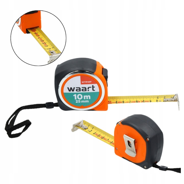 Ruleta, Otel, 10 m, 22 mm, Carcasa compacta, Blocare mecanica cu eliberare rapida, Destinatie: masuratori de distanta, Pentru utilizare in exterior