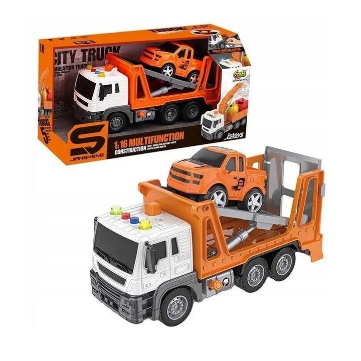 Camion cu brat macara, sunete si lumini, jucarie 1:16, albastru