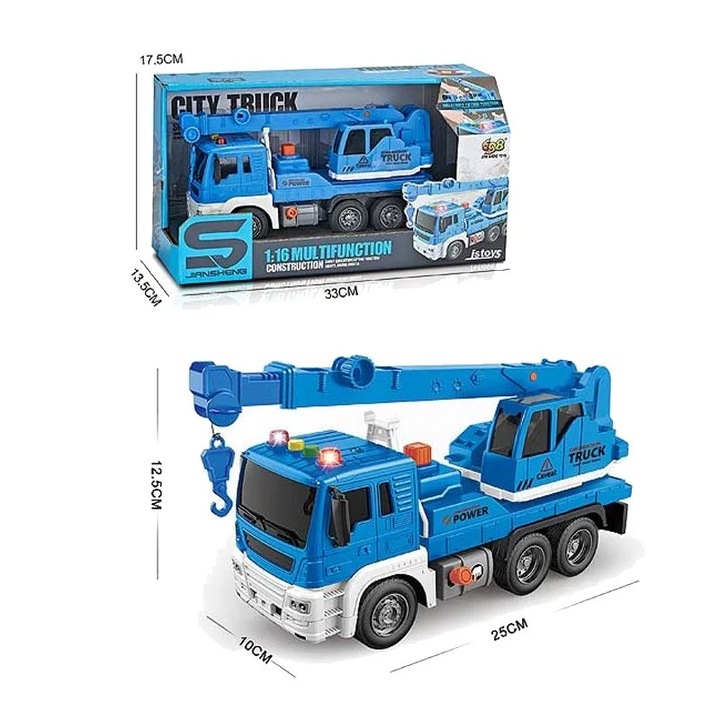 Фрикционен кран, играчка 1:16, музика, светлини, жълто