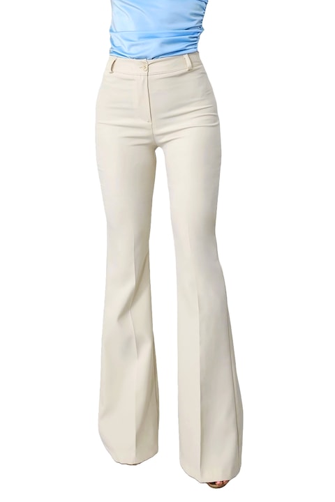 Pantaloni eleganti, Katte, croiala evazata si talie inalta, Crem, Marimea XL