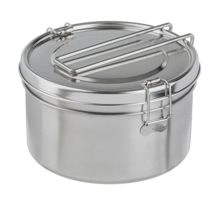 Caserola din otel inoxidabil cu 2 compartimente, capac cu 3 puncte de inchidere, 1L, 15x9cm