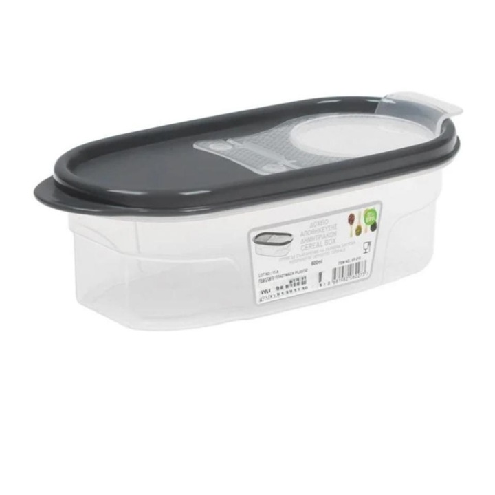 Recipient cu capac si gradatii, plastic, gri/transparent, 600ml, 19x9x6cm