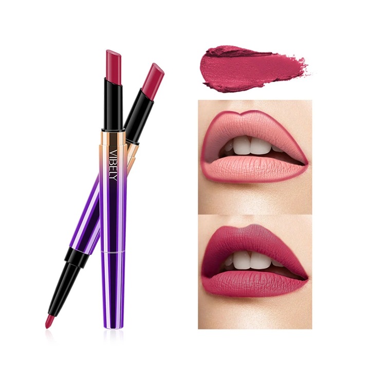 Ruj si creion de buze set 2 in 1, multicolor, rezistent la apa, efect mat, 3g