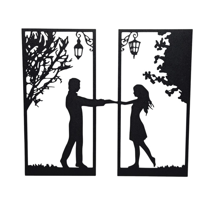 Декоративна картина He & She, 3D, черна, 22x26cm, комплект от 2 бр.