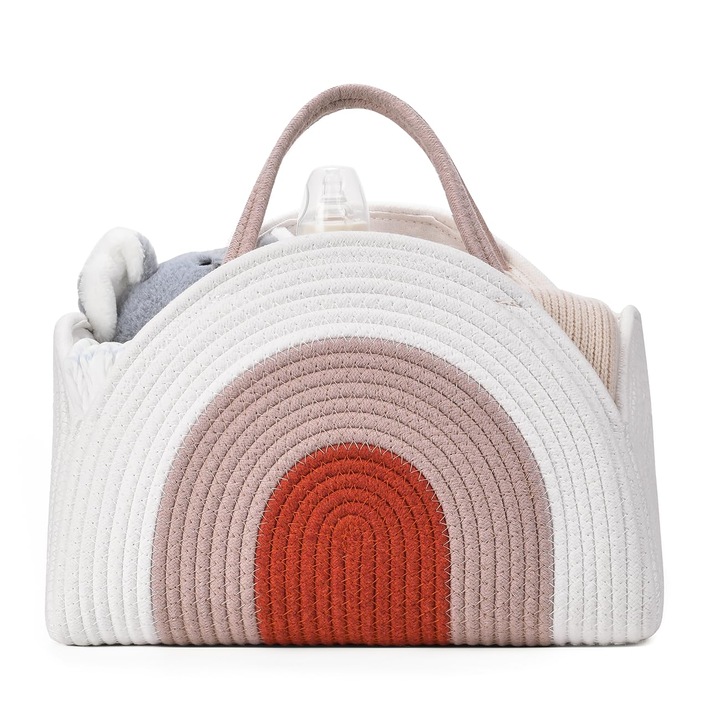 Cos pentru scutece, ZHUIYIWIN, design curcubeu, 37x27x22cm, cu manere si divizoare detasabile