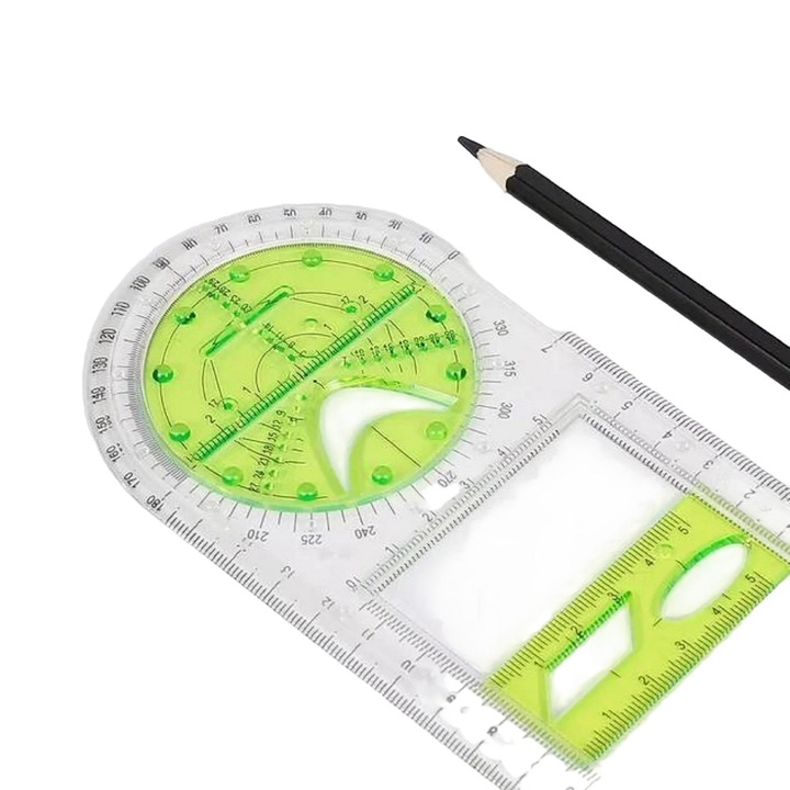 Rigla geometrica cu 14 forme, Plastic, Transparent