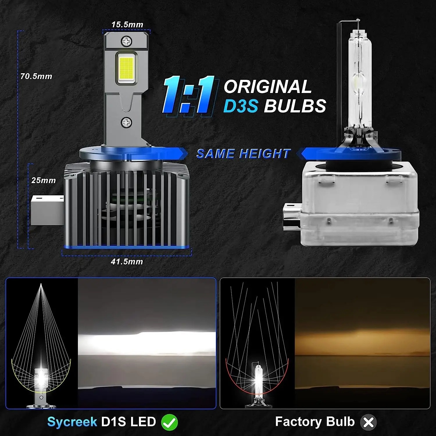 D-Lumina Ampoules LED D1S D1R D1C,70W 16000lm 6500K Blanc brillant Xenon, Kit de Conversion de