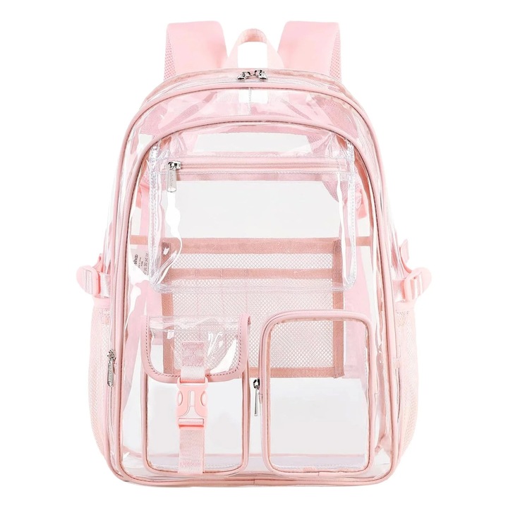 Penar neechipat, design simplu, roz/transparent, 32x21.5x47 cm, 2 compartimente