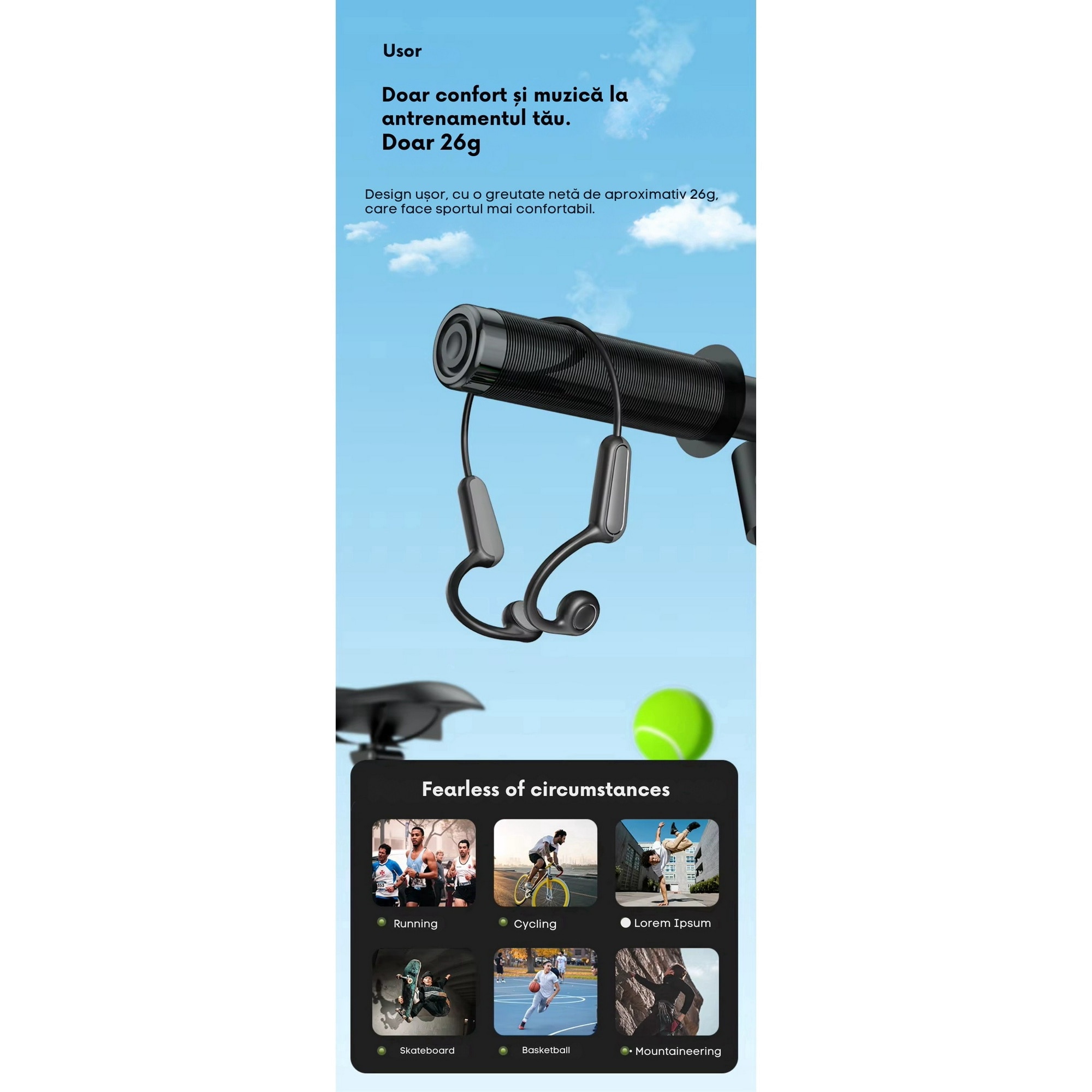 Casti Wireless, Open Ear, Bluetooth 5.3, Audio, cu Conductie Osoasa ...