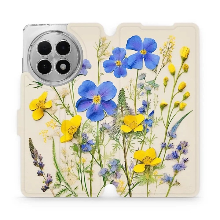 Mobiwear flip tok OnePlus 13R-hez, virágmintás, ütésálló, kék, elegáns