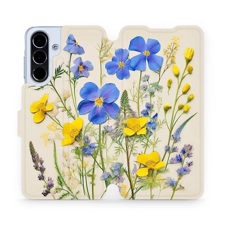 Husa flip Mobiwear pentru Samsung Galaxy A56 5G, design cu flori, rezistenta la socuri si zgarieturi, multicolor
