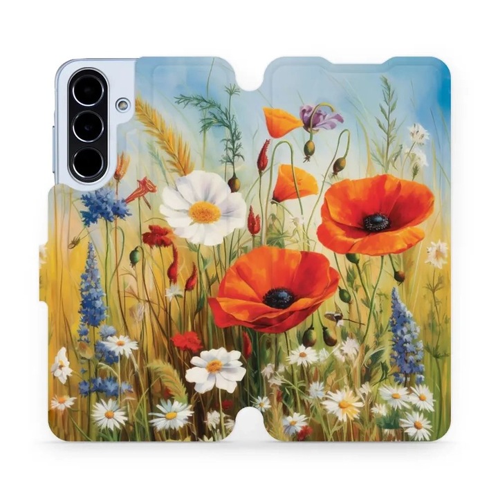 Husa flip Mobiwear pentru Samsung Galaxy A56 5G, design floral, rezistenta la socuri, multicolor