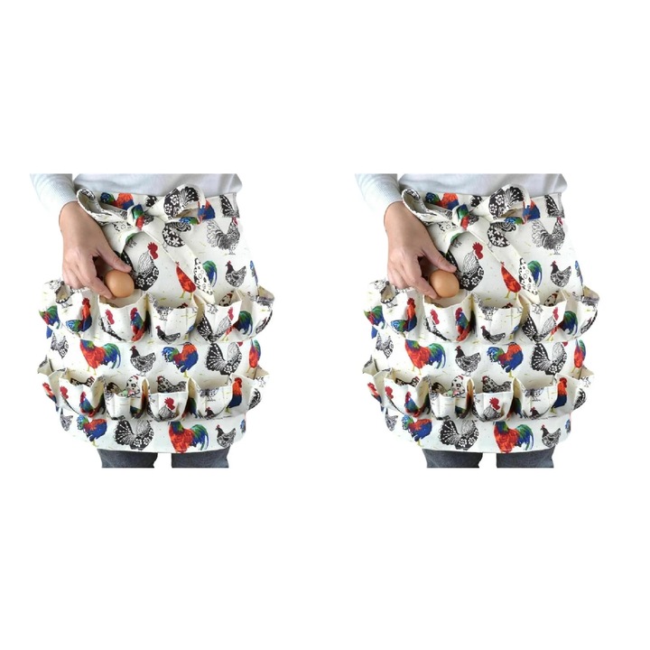 Set 2 sorturi de colectare oua, 48x40cm, poliester, design cu buzunare pentru ferma de pasari