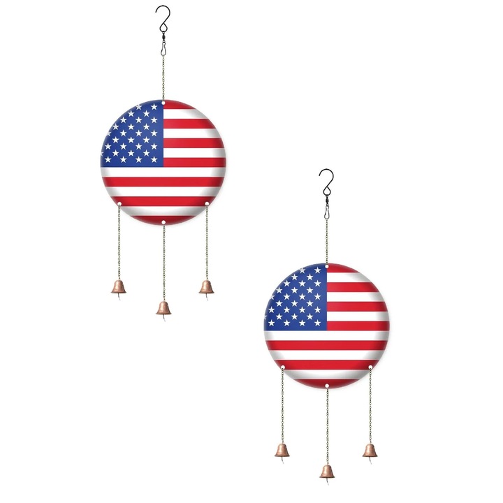 Coroana decorativa cu clopotei, steag american, set 2 bucati, decor patriotic, 30x30x3cm