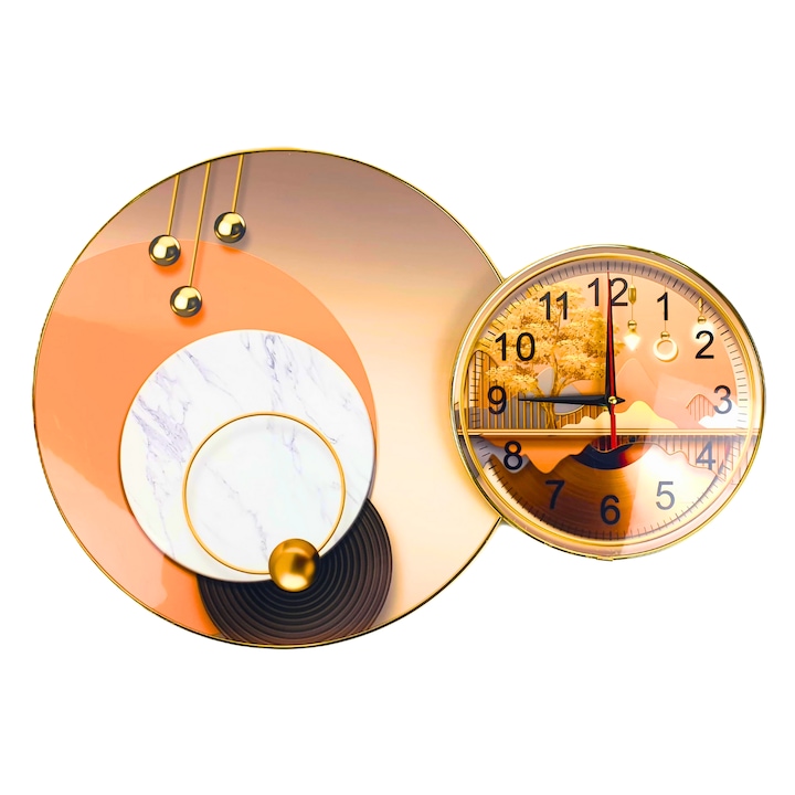 Ceas de perete Clasic Analog cu doua cercuri, design modern si mecanism silentios, Functioneaza pe baterii AA