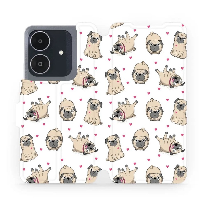 Калъф флип Mobiwear за Realme Note 60, дизайн с кучета, устойчив на удари и надраскване, бял