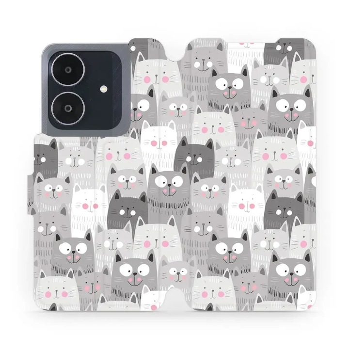 Калъф с флип Mobiwear за Realme Note 60, дизайн котки, устойчив на удари и драскотини, многоцветен