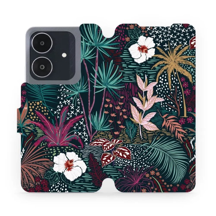 Калъф флип Mobiwear за Realme Note 60, дизайн цветя, устойчив на удари и надраскване, многоцветен