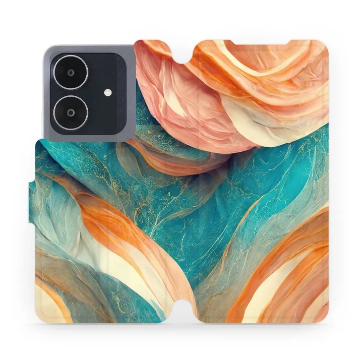 Калъф с флип дизайн Mobiwear за Realme Note 60, многоцветен мрамор, устойчив на удари и надрасквания