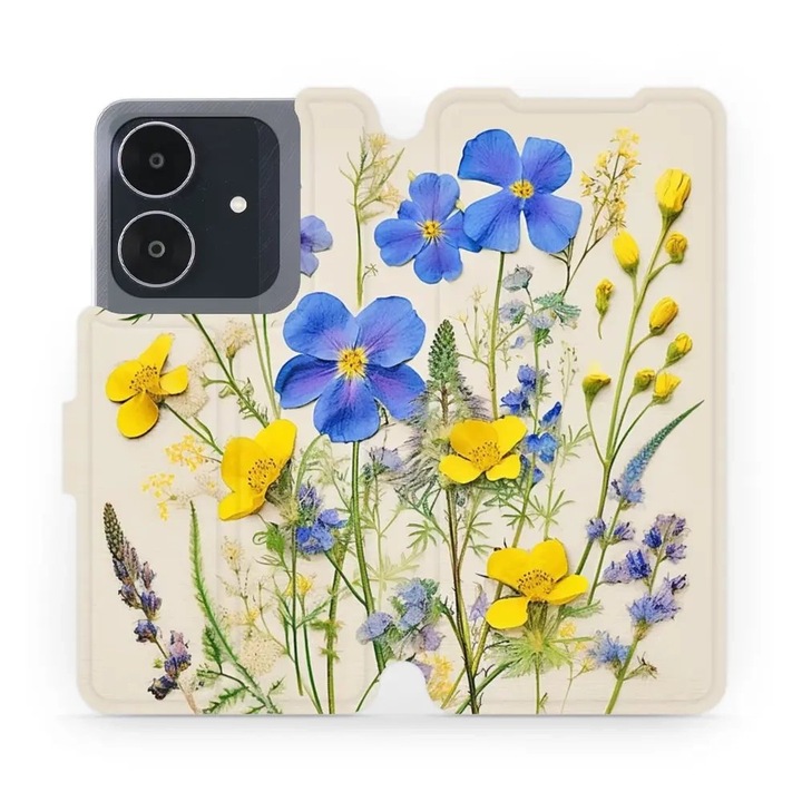 Калъф флип Mobiwear за Realme Note 60, дизайн цветя, син, екологичен материал