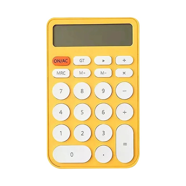 Преносим настолен калкулатор Fokelyi, 12 цифри, голям LCD дисплей, жълт, размери 8.6x14x3cm