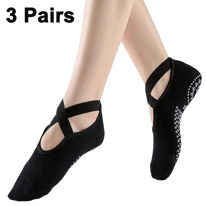 Set 3 perechi sosete sport dama, antiderapante, negru, 35-39