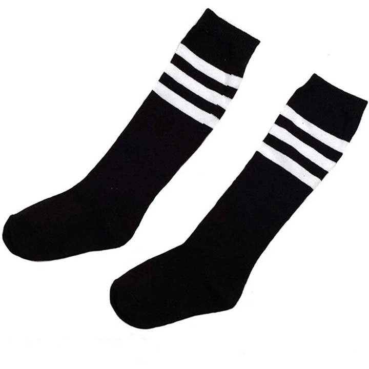 Sosete sport copii, bumbac, 16.5x30cm, negru/alb
