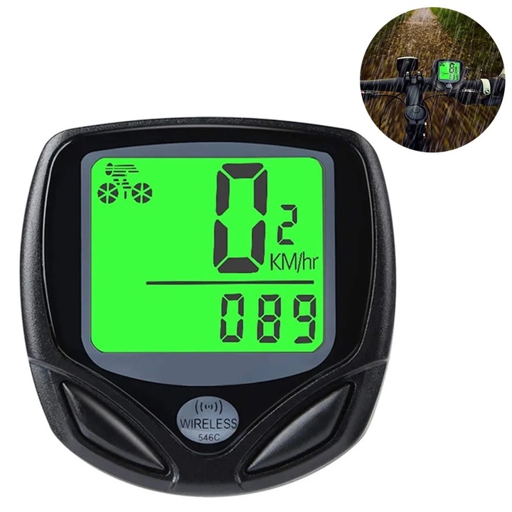 Ciclocomputer bicicleta, LCD, wireless, waterproof, multicolor, 4.6x4.6x1.8cm, set 1 buc