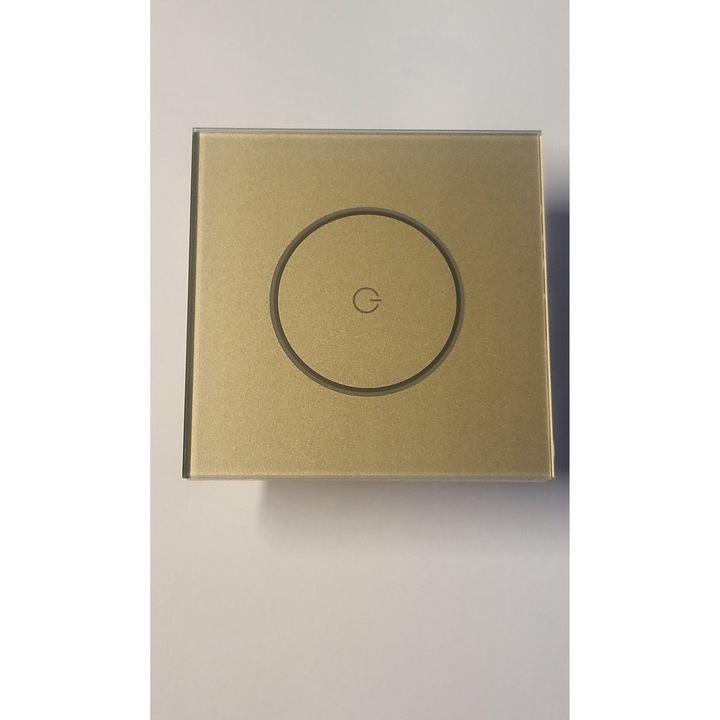 Intrerupator Smart WiFi & Bluetooth, panou din sticla, 1 gang, control Tuya/Alexa/Google, 10A, design modern, instalare usoara, Auriu