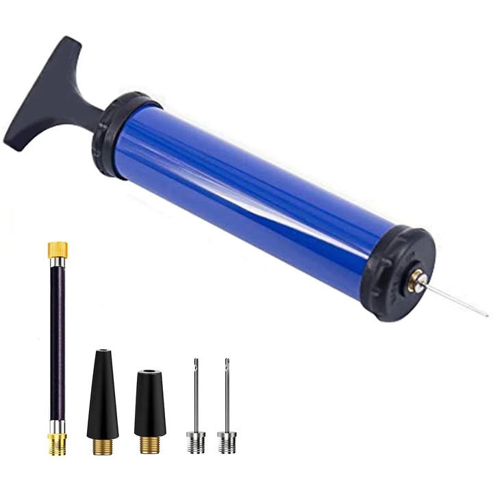 Pompa de umflat portabila, set cu ac si furtun extensibil, pentru fotbal, baschet, volei, multicolor