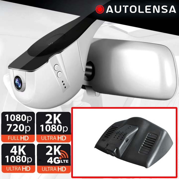 Camera DVR Ford Mondeo 2015-18 Premium, camera fata 1080p Autolensa, Model 24/7 Negru FD07, Negru, Fata+Spate 2K-720p