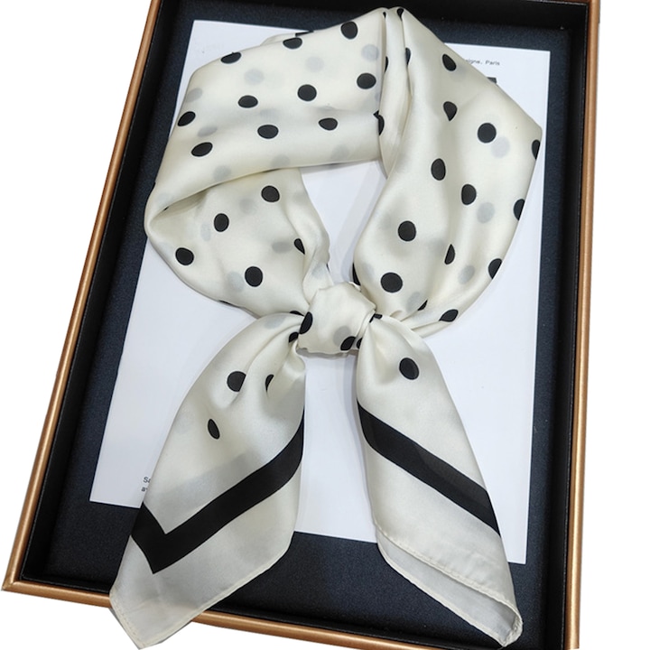 Női sál, TREXORA, textil, 70x70cm, fehér/fekete