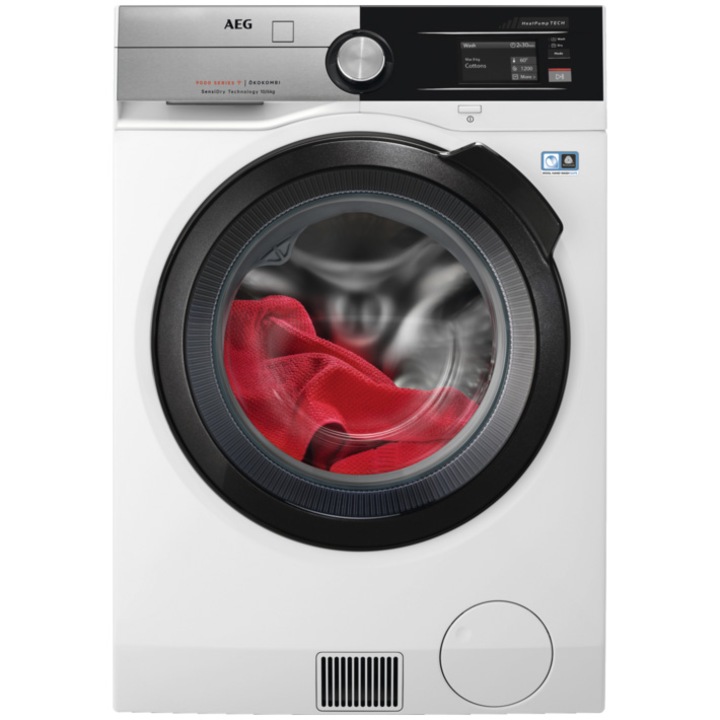 Пералня със сушилня AEG SERIES 9000 L9WAN61BCE, Пране 10 кг, Сушене 6 кг, 1600 об/мин, Клас А, Wi-Fi, Термопомпа, AbsoluteCare, SensiDry, ProSense, ProSteam, Инверторен мотор, TFT дисплей, Бял