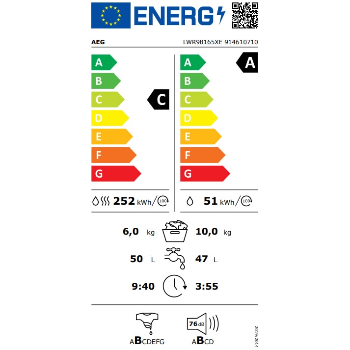 Masina de spalat rufe cu uscator AEG SERIA 9000 LWR98165NXE, Spalare 10 kg, Uscare 6 kg, 1600 rpm, Clasa A, Wi-Fi, Pompa de Caldura, AbsoluteCare, SensiDry, ProSense, ProSteam, Motor Inverter, Display TFT, Alb