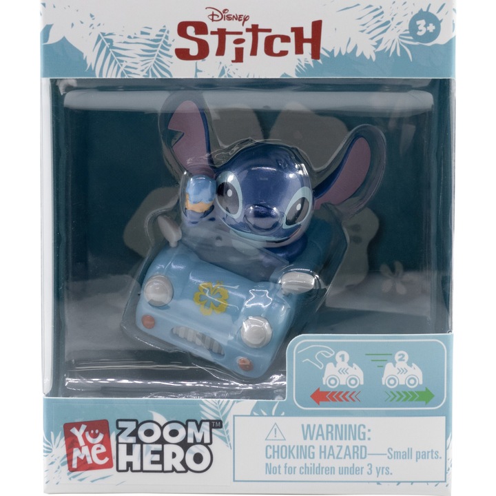Figurina Yume Toys - Zoom Hero, Stitch in masina sport, bleu