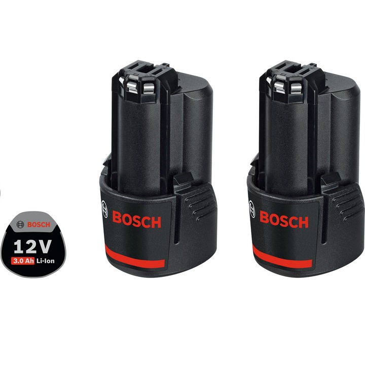Set 2 acumulatori Li-Ion Bosch Professional GBA, 12 V, 3.0 Ah, sistem flexibil de alimentare Bosch