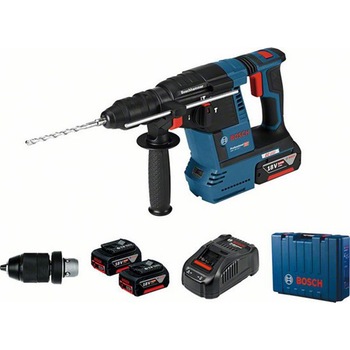 Ciocan rotopercutor Bosch Professional GBH 18V-26 F, cu 2 acumulatori Li-Ion, 18 V, 6 Ah, 2.6 J, mandrina interschimbabila, motor fara perii, sistem antivibratii, turatie constanta, led iluminare, turatie reglabila, valiza plastic Ciocan rotopercutor Bosch Professional GBH 18V-26 F, cu 2 acumulatori Li-Ion, 18 V, 6 Ah, 2.6 J, mandrina interschimbabila, motor fara perii, sistem antivibratii, turatie constanta, led iluminare, turatie reglabila, valiza plastic