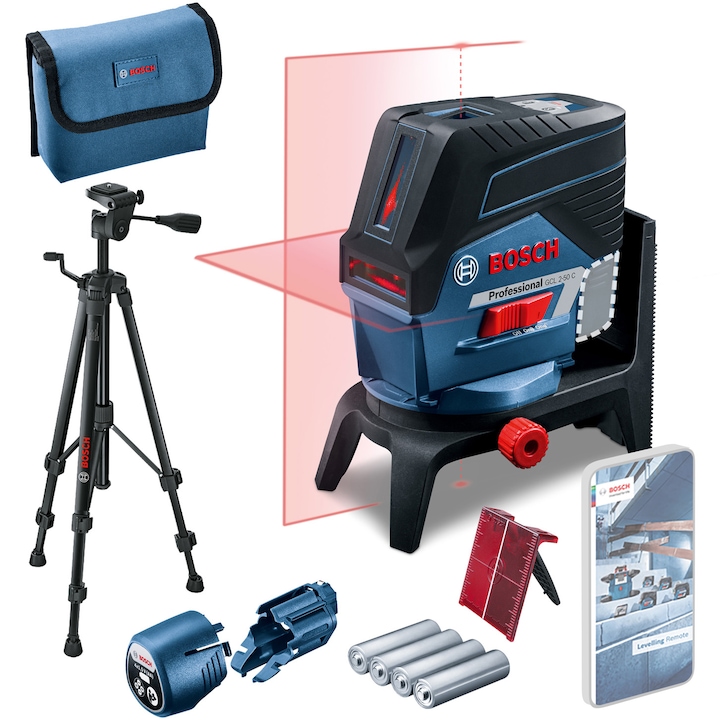 Nivela laser Bosch Professional GCL 2-50 C + RM 2 + BT 150, 20 m, 4 x 1.5 V