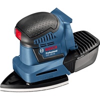 Slefuitor cu vibratii pe acumulator Bosch Professional 06019D0200, 18V, 22.000 vibratii/min, 115x140 dimensiune maxima lucru, perforator, hartie slefuire 120 granulatie, foaie abraziva C470, placa de baza, fara acumulator/incarcator