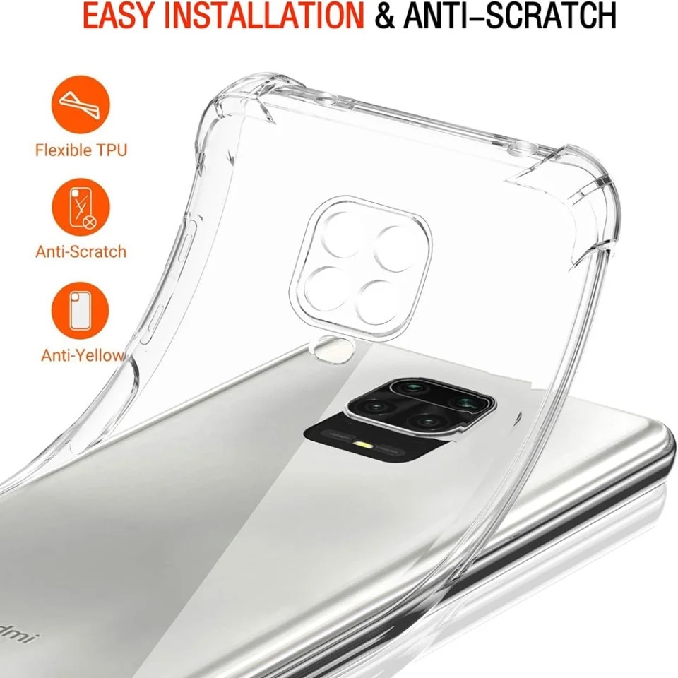 Husa pentru Xiaomi Redmi Note 9 Pro / Redmi Note 9S / Redmi Note 9 Pro Max, SKYDDAR INNOVATION, Shockproof Clear din Silicon Slim, Transparenta, set cu sticker