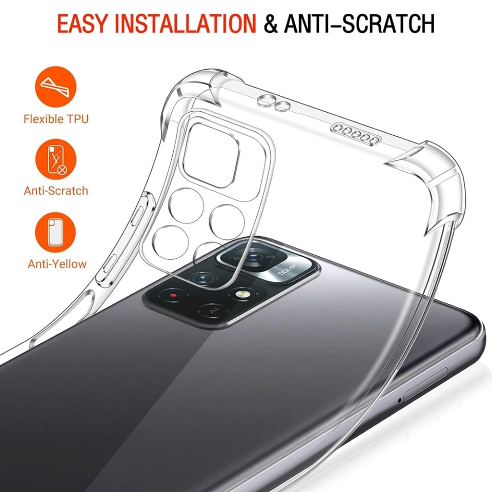 Husa pentru Xiaomi Redmi Note 11 / Redmi Note 11S, SKYDDAR INNOVATION, Shockproof Clear din Silicon Slim, Transparenta, set cu sticker