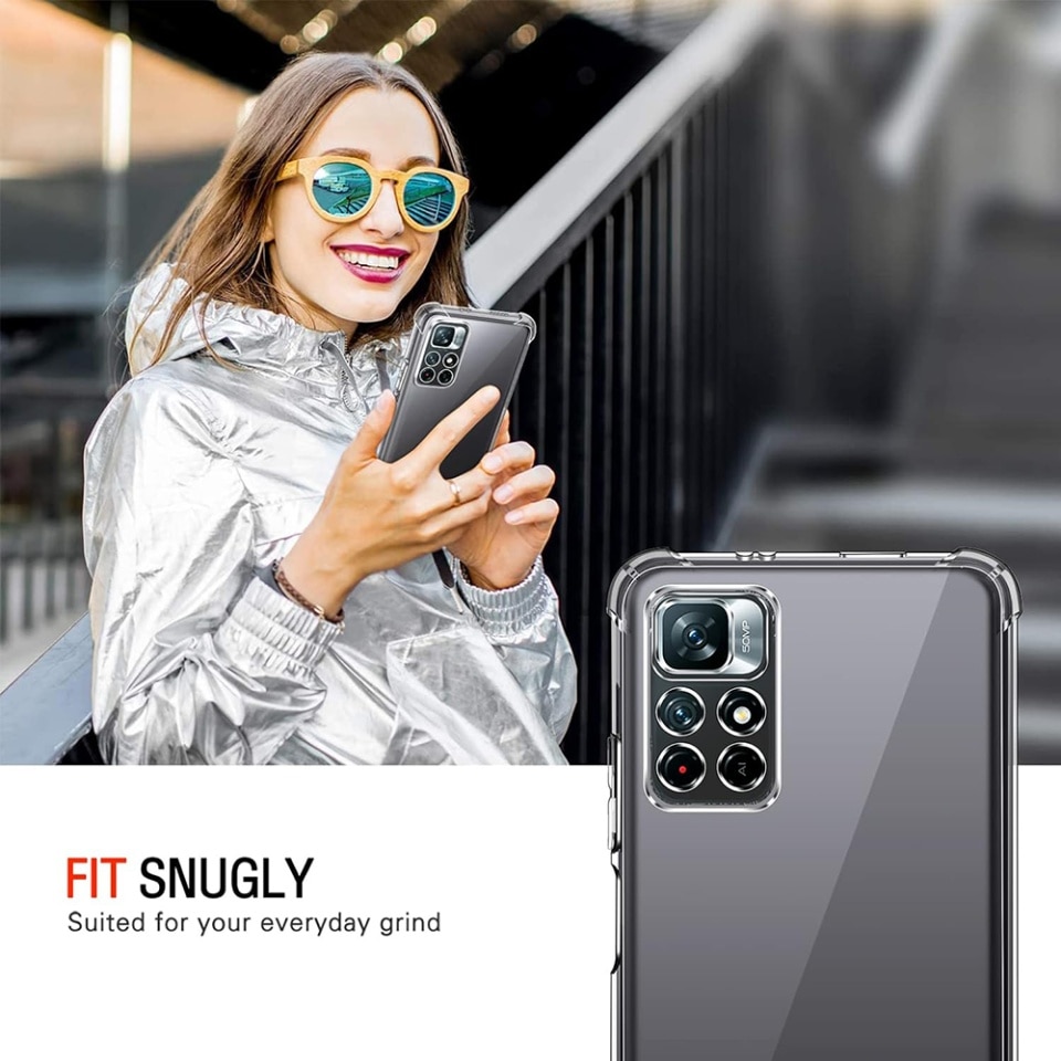 Husa pentru Xiaomi Redmi Note 11 / Redmi Note 11S, SKYDDAR INNOVATION, Shockproof Clear din Silicon Slim, Transparenta, set cu sticker