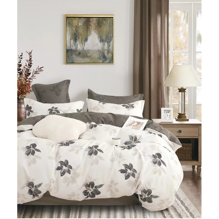 Nonsuch pamut ágyneműgarnitúra, 3 db, fehér/szürke, mosható, kopásálló